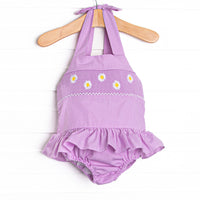 Darling Daisies Smocked One Piece, Purple