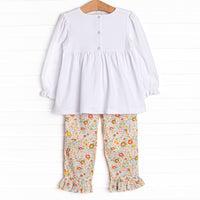 Pumpkin Spice Applique Ruffle Pant Set, Orange