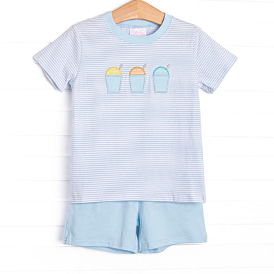 Summer Snow Cones Applique Short Set, Blue Stripe