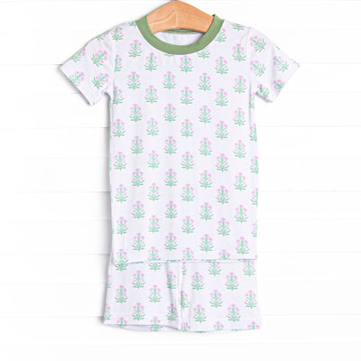 Fall Asleep Florals Bamboo Pajama Short Set, Green