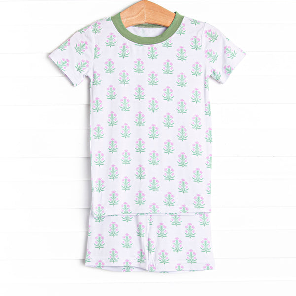 Fall Asleep Florals Bamboo Pajama Short Set, Green