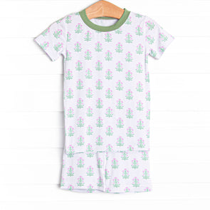 Fall Asleep Florals Bamboo Pajama Short Set, Green