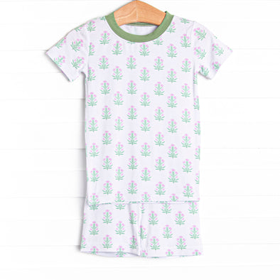 Fall Asleep Florals Bamboo Pajama Short Set, Green