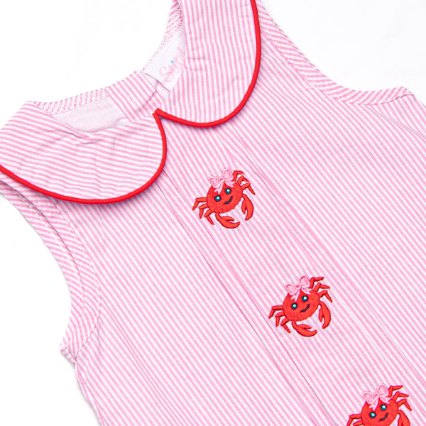 Crustacean Critter Embroidered Dress, Pink