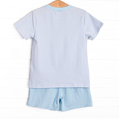 Summer Snow Cones Applique Short Set, Blue Stripe