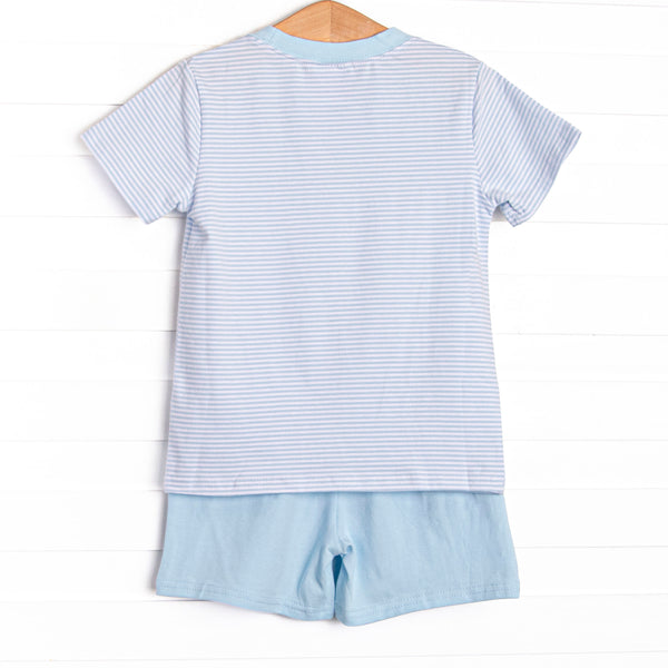 Summer Snow Cones Applique Short Set, Blue Stripe