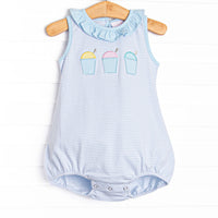 Summer Snow Cones Applique Ruffle Bubble, Blue Stripe