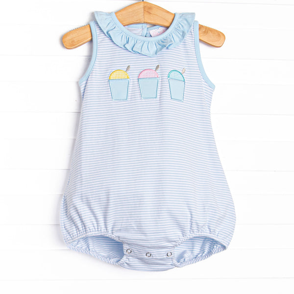 Summer Snow Cones Applique Ruffle Bubble, Blue Stripe