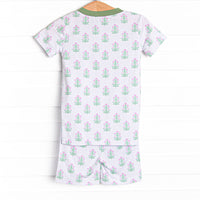 Fall Asleep Florals Bamboo Pajama Short Set, Green