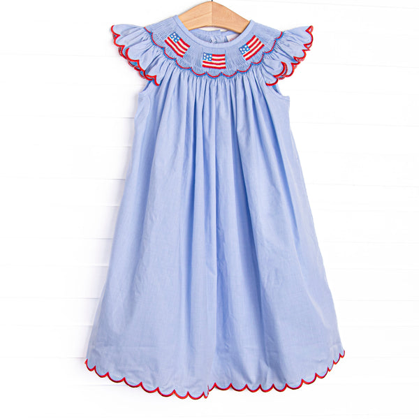 Prideful Banner Smocked Bishop Dress, Blue