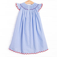 Prideful Banner Smocked Bishop Dress, Blue