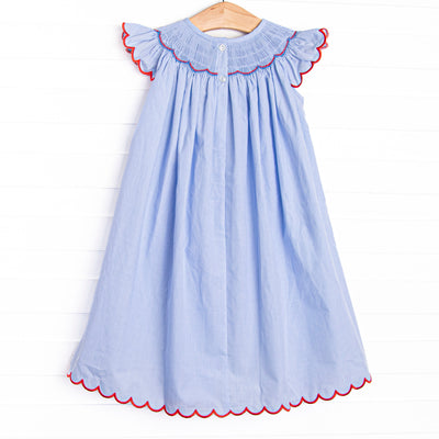 Prideful Banner Smocked Bishop Dress, Blue