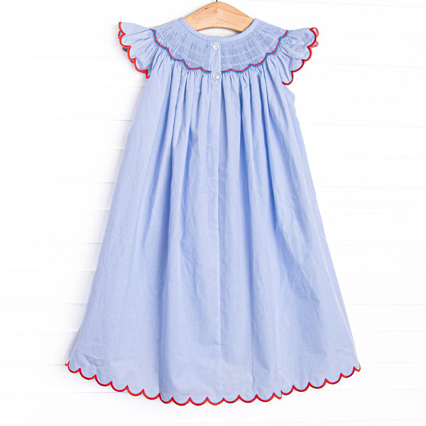 Prideful Banner Smocked Bishop Dress, Blue
