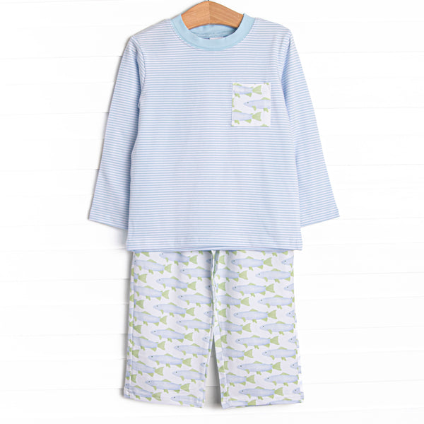 Clear Lake Catch Knit Pant Set, Blue