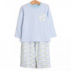 Clear Lake Catch Knit Pant Set, Blue