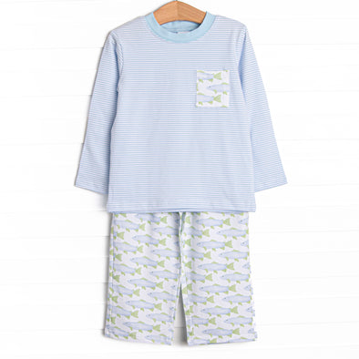 Clear Lake Catch Knit Pant Set, Blue
