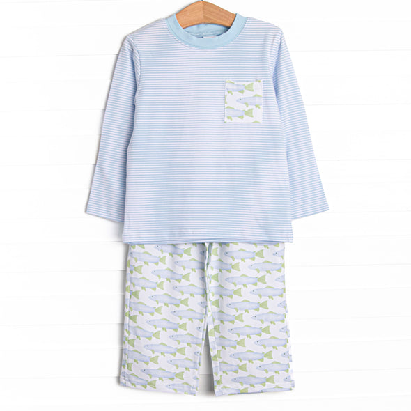 Clear Lake Catch Knit Pant Set, Blue