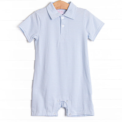 Levi Short Romper, Light Blue Stripe