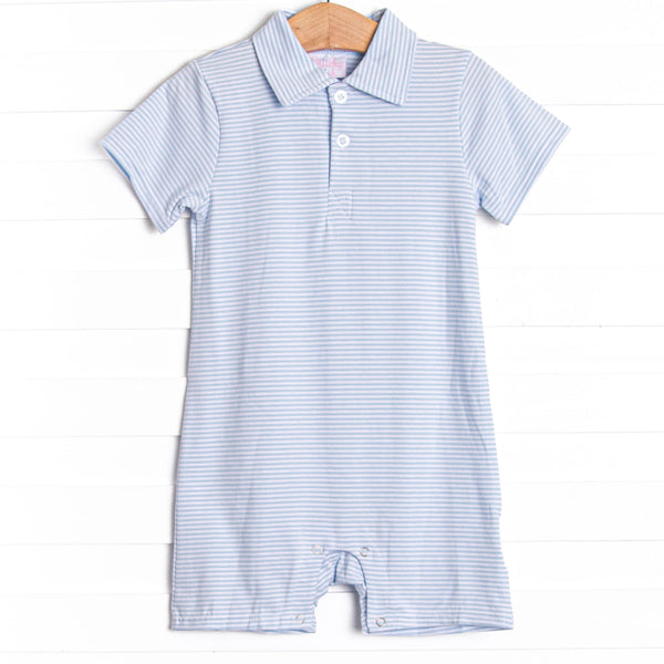 Levi Short Romper, Light Blue Stripe