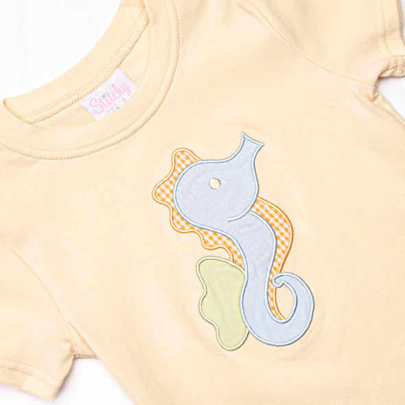 Seahorse Season Applique Top, Yellow