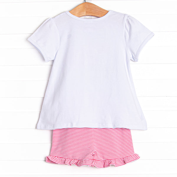 School of Fish Applique Short Set, Pink