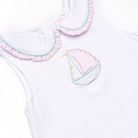 Seersucker Sails Collared Applique Short Set, Pink
