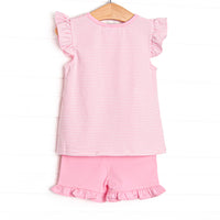 Sweet Tooth Applique Ruffle Short Set, Pink