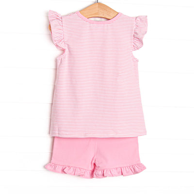 Sweet Tooth Applique Ruffle Short Set, Pink