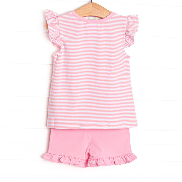 Sweet Tooth Applique Ruffle Short Set, Pink
