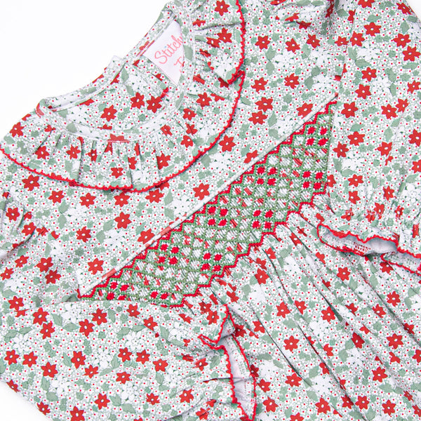 Holly Jolly Floral Smocked Romper, Green