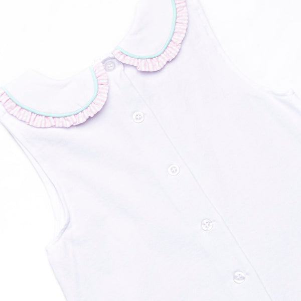 Seersucker Sails Collared Applique Short Set, Pink