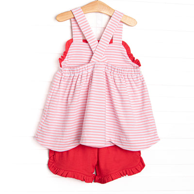 Sweetest Pick Applique Ruffle Short Set, Pink Stripe