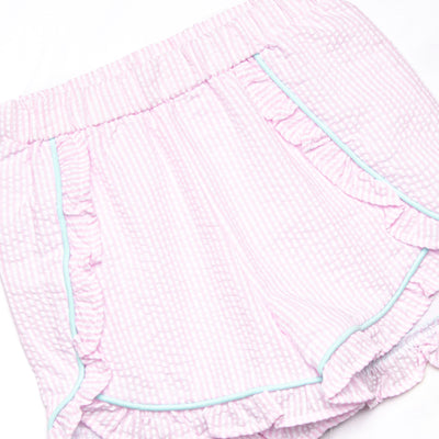Seersucker Sails Collared Applique Short Set, Pink