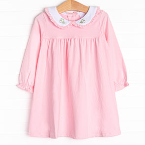 Tilling Tractor Embroidered Dress, Pink