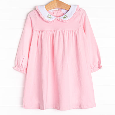 Tilling Tractor Embroidered Dress, Pink