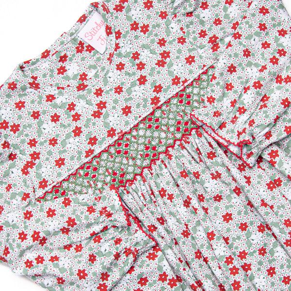 Holly Jolly Floral Smocked Legging Set, Green