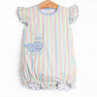 Rainbow Waves Applique Flutter Sleeve Bubble, Blue