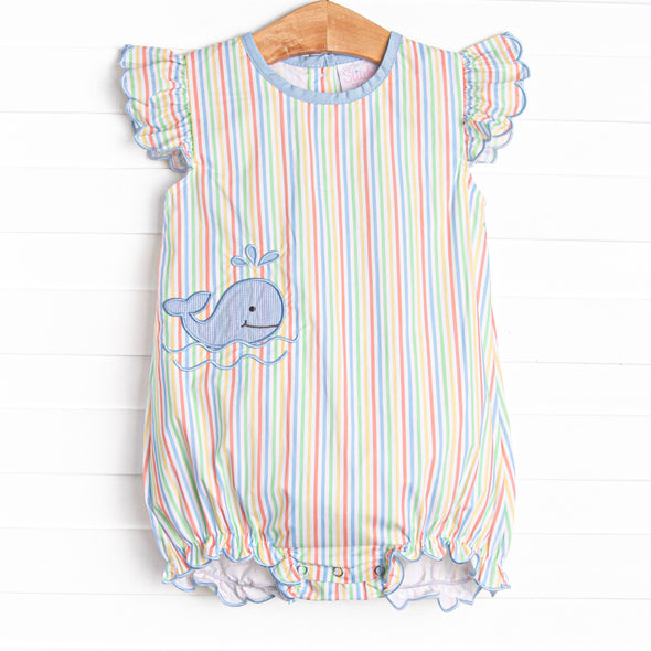 Rainbow Waves Applique Flutter Sleeve Bubble, Blue