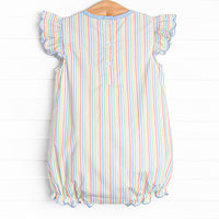 Rainbow Waves Applique Flutter Sleeve Bubble, Blue