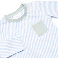 Evan Long Sleeve Pocket Diaper Set, Sage and Light Blue Stripe