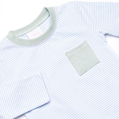 Evan Long Sleeve Pocket Diaper Set, Sage and Light Blue Stripe