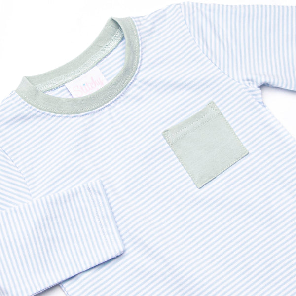 Evan Long Sleeve Pocket Diaper Set, Sage and Light Blue Stripe