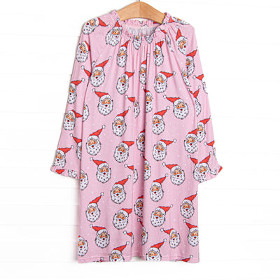 This gown is made of the extremely soft, stretchy bamboo viscose fabric that feels like butter and features a pink santa print.