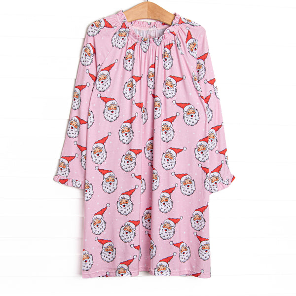 This gown is made of the extremely soft, stretchy bamboo viscose fabric that feels like butter and features a pink santa print.