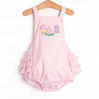 Peace, Love, and Popsicles Ruffle Applique Sunsuit, Pink
