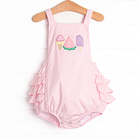 Peace, Love, and Popsicles Ruffle Applique Sunsuit, Pink