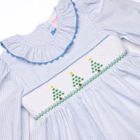Windowpane Wonderland Smocked Dress, Blue
