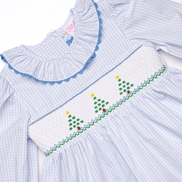 Windowpane Wonderland Smocked Dress, Blue