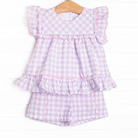 French Violet Frills Ruffle Short Set, Purple
