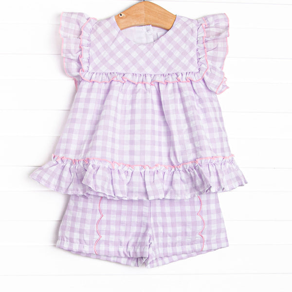 French Violet Frills Ruffle Short Set, Purple